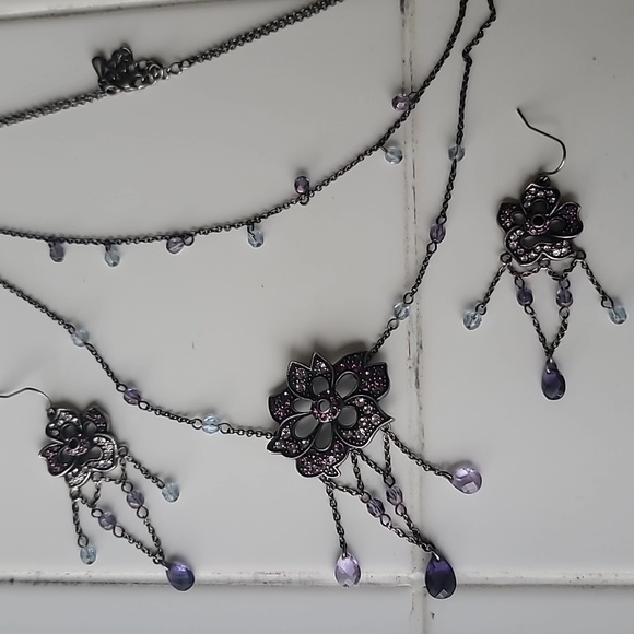 unsure Jewelry - Pewter purple double necklace w earings
